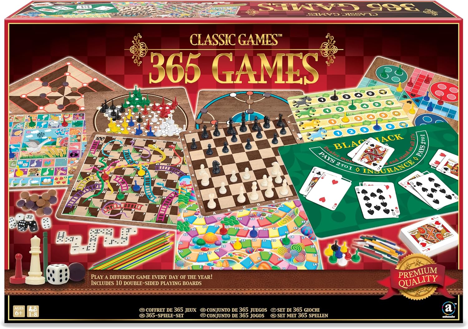 Playzokids Ambassador Games Classic Collection featuring 365 fun and engaging games in a single versatile gaming set. Main image