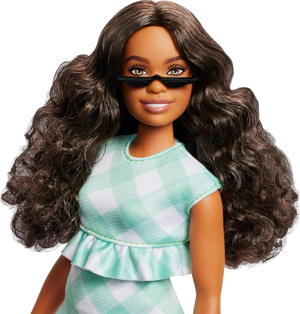 Barbie Fashionistas Doll  Wearing Minty Green Ruffled Gingham Dress