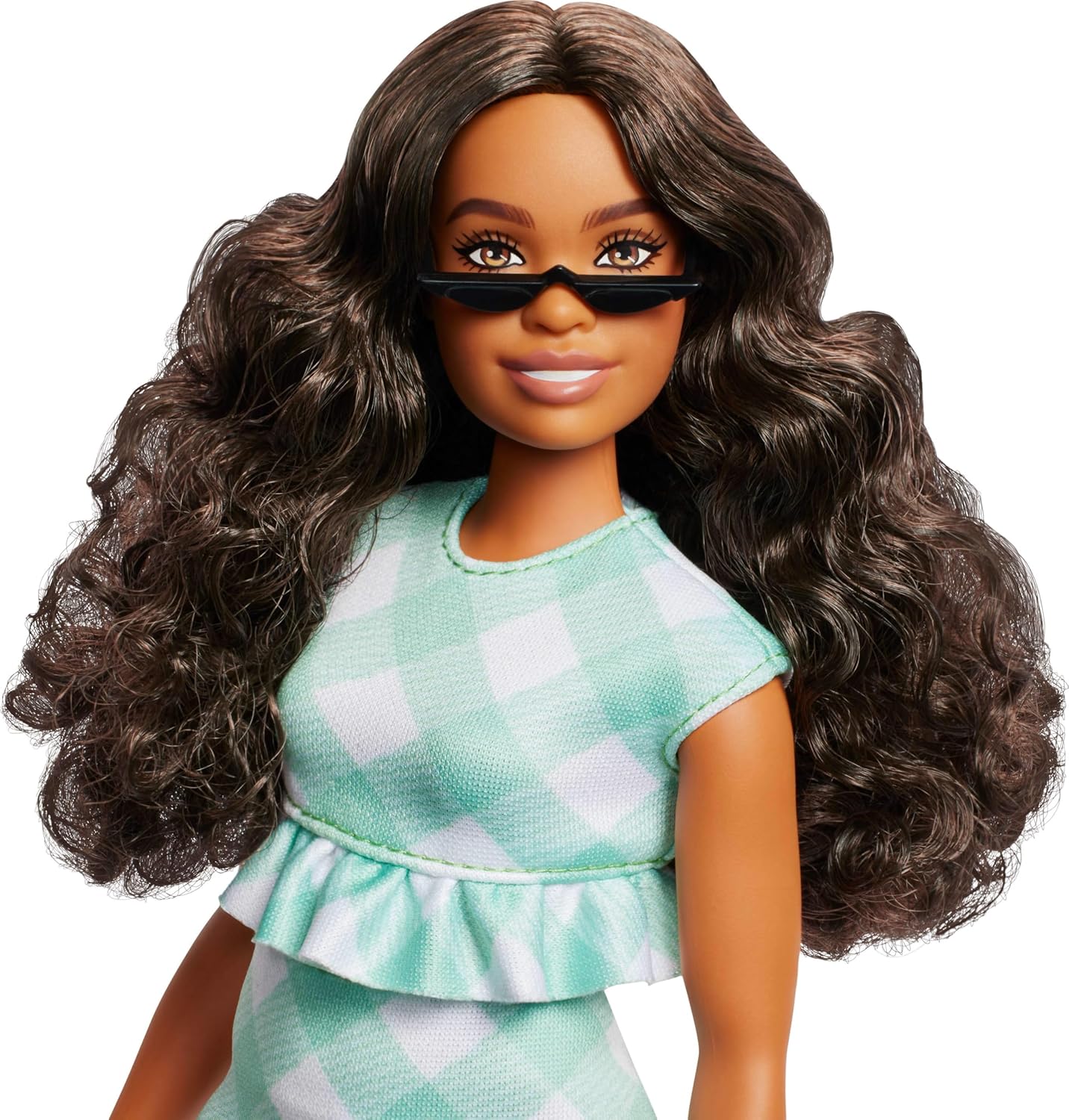 Barbie Fashionistas Doll  Wearing Minty Green Ruffled Gingham Dress