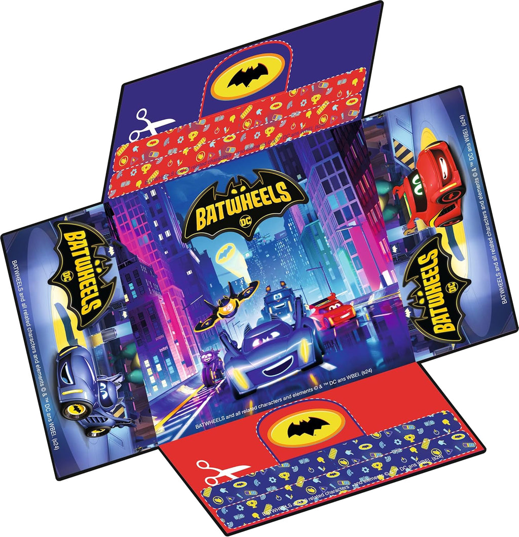 Carrera First DC Bat Wheels Race Track Set toy with colorful race track, cars, and Batman-themed design for kids.
