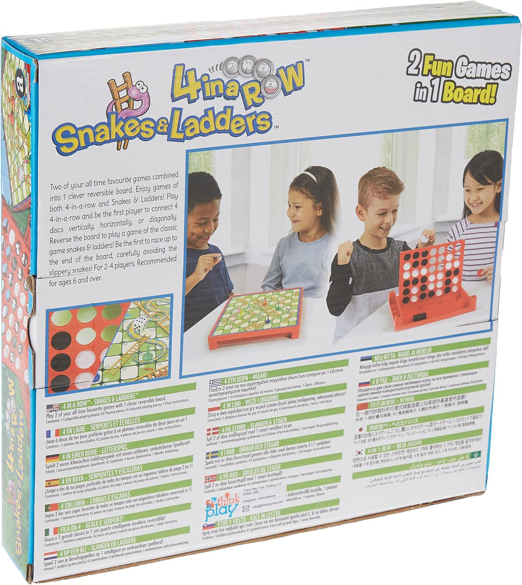 Playzokids Snakes & Ladders and 4-in-a-Row game bundle with colorful game boards and pieces for family fun.