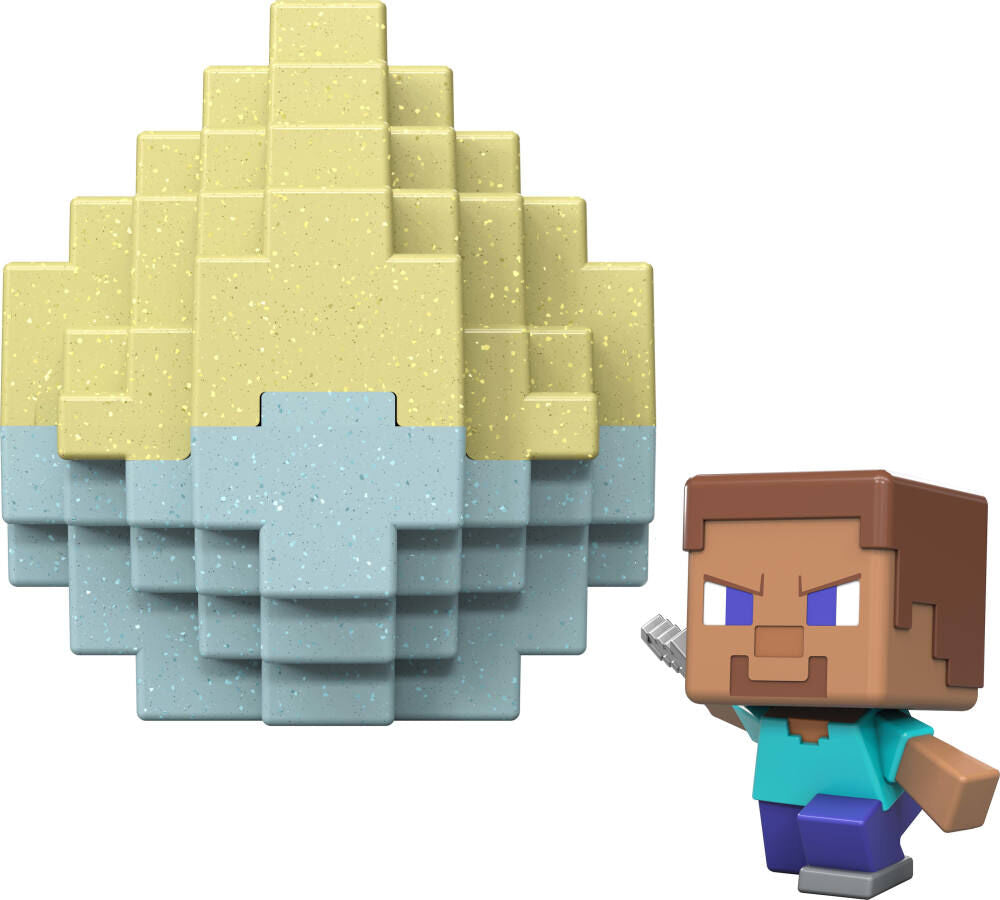 Minecraft Mini Mode Spawn Egg Assortment by Mattel featuring small collectible toy eggs with colorful designs and character images.