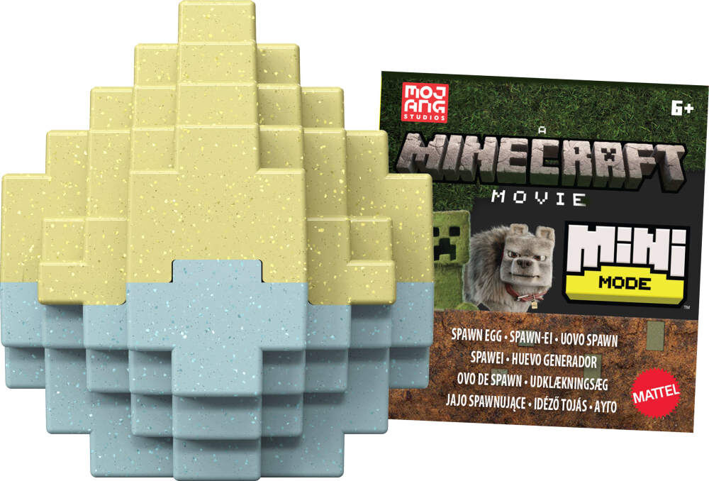 Minecraft Mini Mode Spawn Egg Assortment toy set with colorful miniature Minecraft character eggs by Mattel.
