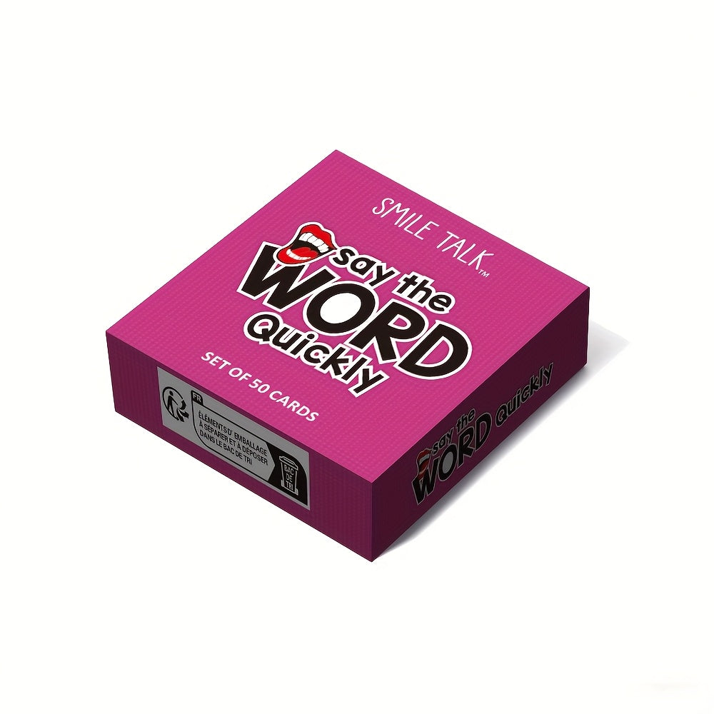 Quick Guesses Challenge Card Game by SMILE TALK featuring colorful cards with fun guessing prompts for family and party play.