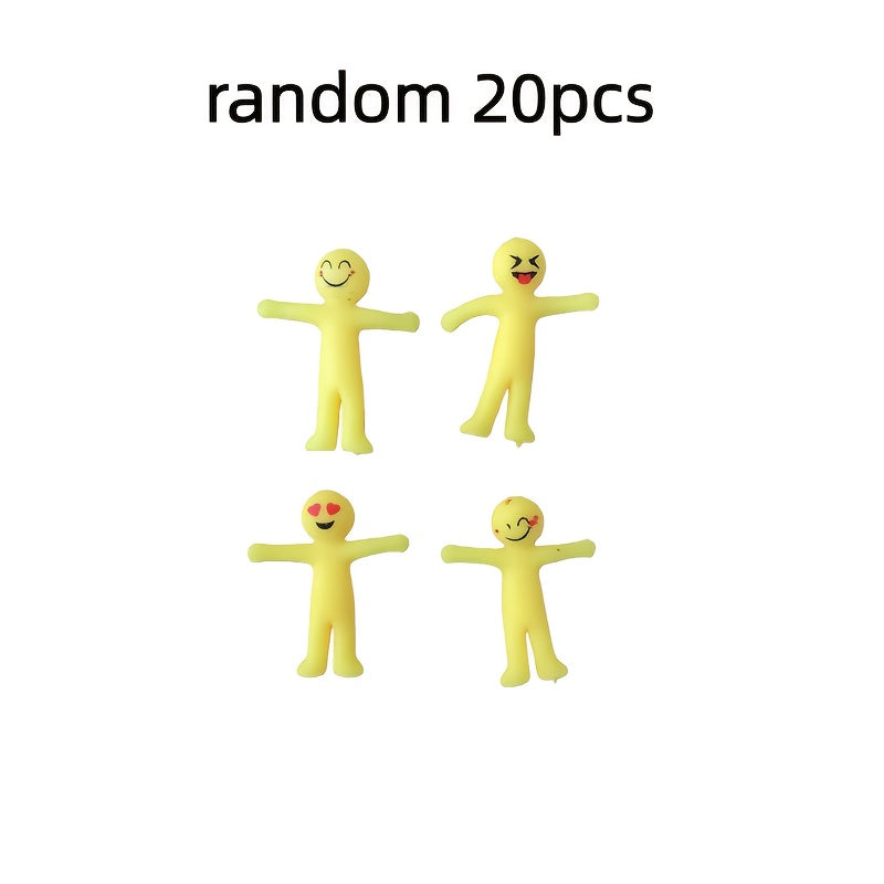 Stretchable yellow figure toy by Creative Lala, showing flexible, vibrant yellow plastic figure with articulated limbs.