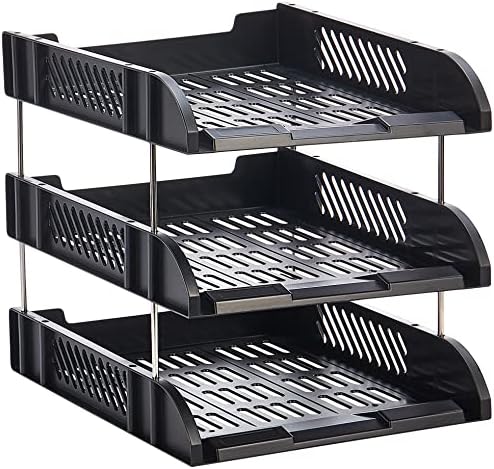 Black 3-tier document tray by Playzokids for organizing papers and files on your desk. Main image