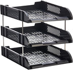 Black 3-tier document tray by Playzokids for organizing papers and files on your desk.