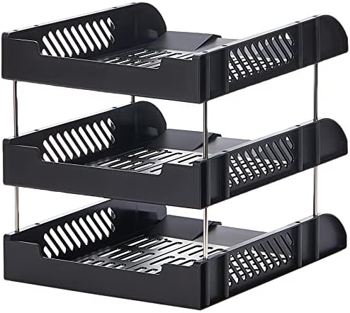 Black 3-tier document tray by Playzokids, showcasing a sturdy plastic organizer with three spacious trays for office or home use.