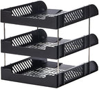 Black 3-tier document tray by Playzokids, showcasing a sturdy plastic organizer with three spacious trays for office or home use.
