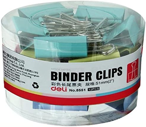 Set of 12 Playzokids colorful 51mm binder clips with silver handles, ideal for organizing papers and office supplies.