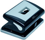 Playzokids Deli Black heavy-duty 2-hole office punch with metal construction and ergonomic handle for efficient paper punching.