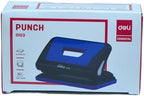 Heavy duty Playzokids Deli Black 2-hole office punch with metal construction and ergonomic handle for easy paper punching.