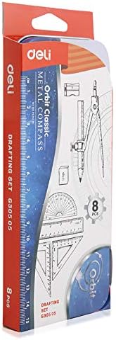 Playzokids 8-piece mathematical instrument set with pencils, including compasses, rulers, and protractors for classroom or study use.
