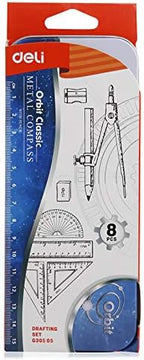 Playzokids 8-piece mathematical instrument set with pencils, including rulers and compasses, for students and math enthusiasts.