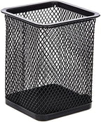 Playzokids Deli Mesh Square Pen Holder, 80x80x90 mm, black metal desk organizer with mesh design for stationery storage.