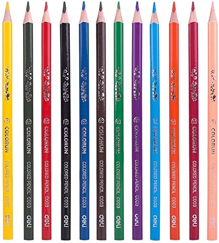 Deli Color Pencil set with 12 vibrant colored pencils arranged in a row on a white background.