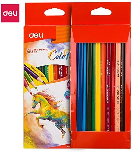 Set of 12 Deli color pencils in vibrant shades, arranged in a row with their sharpened tips visible. Main image