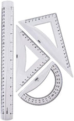 Set of four transparent plastic rulers by Playzokids, featuring metric and imperial measurements for precise drawing and crafting.