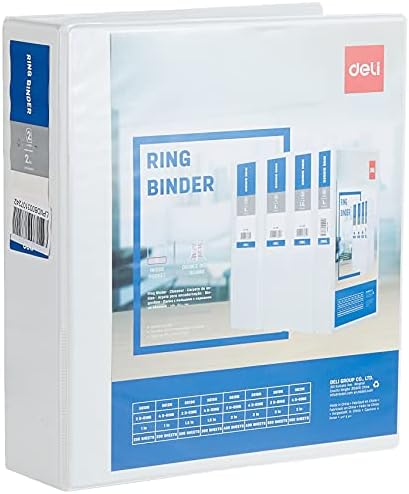 Playzokids Deli A4 Presentation 2D Ring Binder 2-inch, black plastic binder with metal rings for organizing documents. Main image