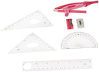 Playzokids 8-piece mathematical instrument set with pencils, including compasses, rulers, and protractors for geometry and math projects.