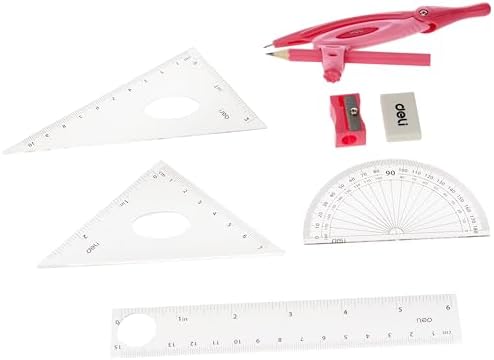 Playzokids 8-piece mathematical instrument set with pencils, including compasses, rulers, and protractors for geometry and math projects.