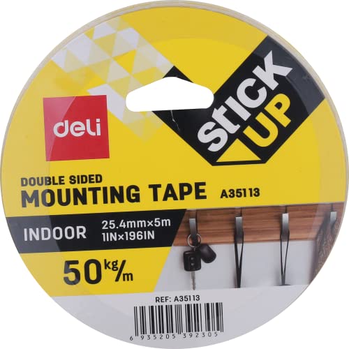 Playzokids Deli Double Sided Mounting Tape 1mm x 25.4mm x 5m shown, suitable for crafts and mounting projects.