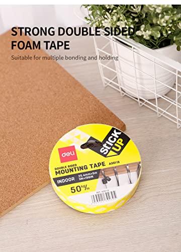 Playzokids Deli double-sided mounting tape, 1mm thick, 25.4mm wide, 5m long, shown in the image.