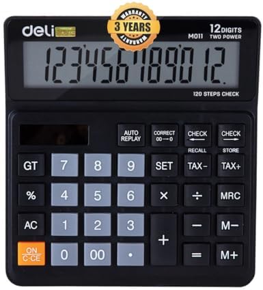 Playzokids deli calculator in plastic with 120 steps and 12 digits, showing a compact, colorful electronic calculator device.