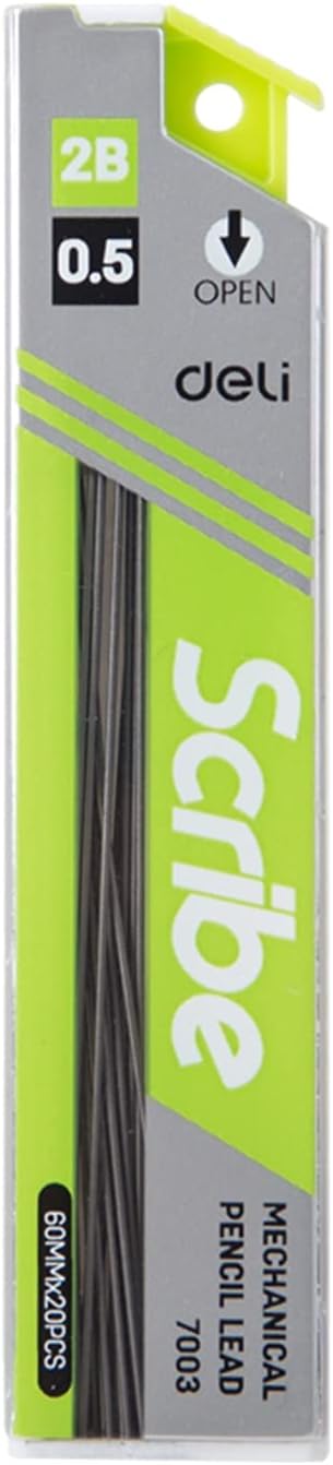 Playzokids Deli Mechanical Pencil Lead 0.5mm 2B, thin graphite refill for mechanical pencils, shown with packaging and lead tip Main image