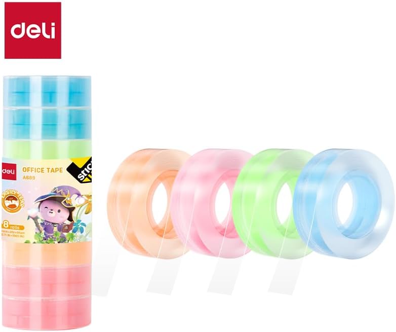 Set of 8 Playzokids Deli Office Tape rolls, 18mm x 30 yards, with clear adhesive for office or craft use. Main image