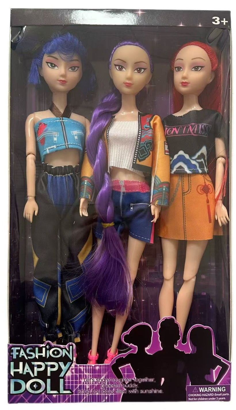 K Pop Girls Fashion Happy Dolls 3-in-1 set featuring colorful dolls with trendy outfits and playful accessories. Main image