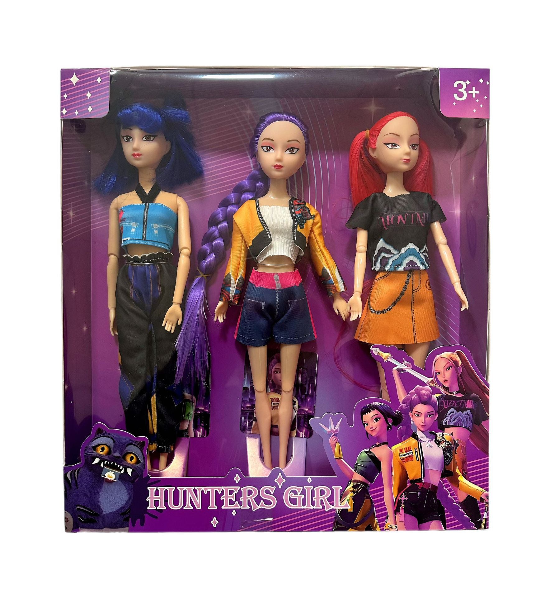 K Pop Hunters Girls collectible toy set featuring three figures from the K POP brand, displayed in detailed poses.