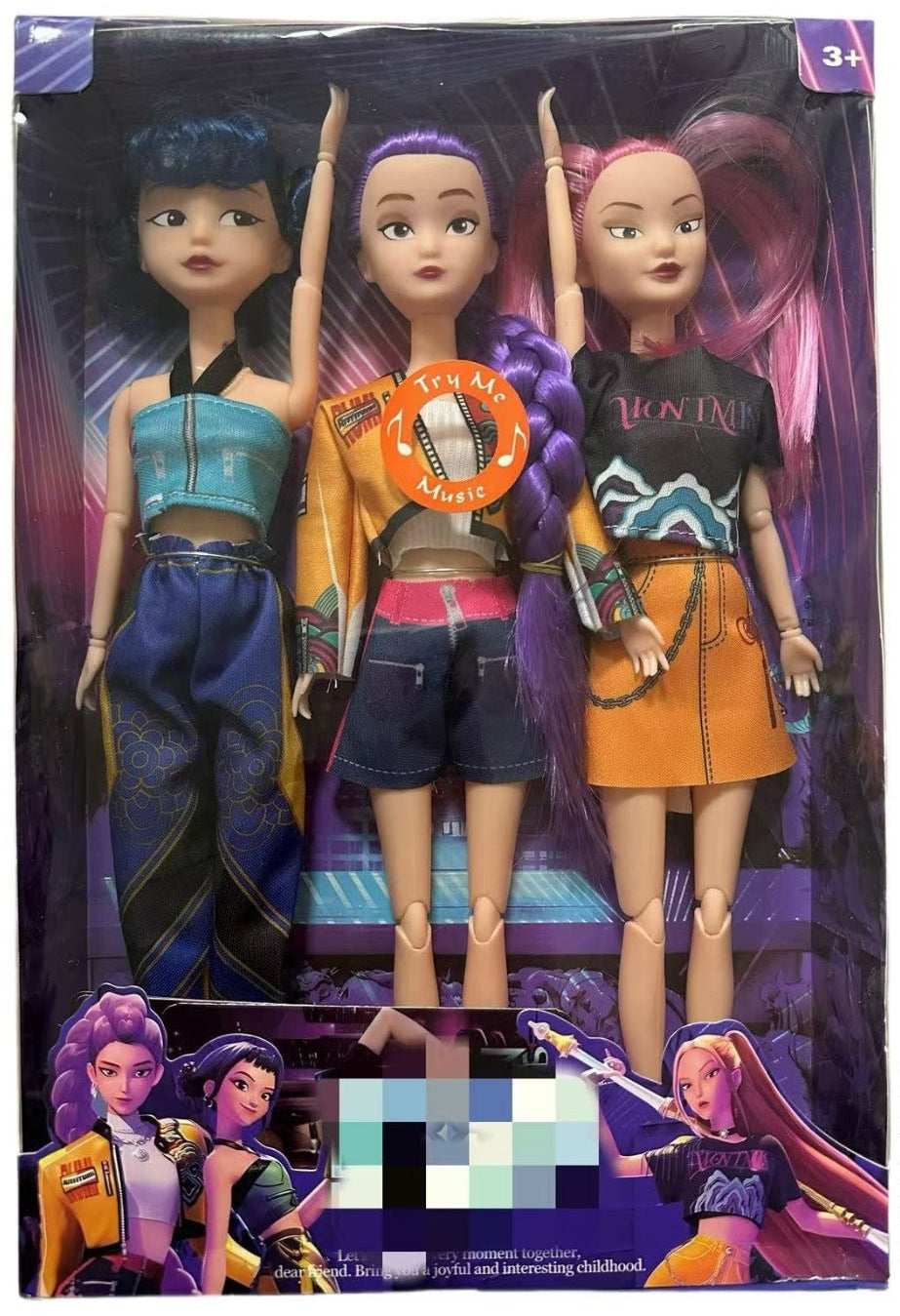 K Pop Girls Dolls 3 in 1 Series 2 toy set with light and sound features, showcasing colorful dolls and accessories.