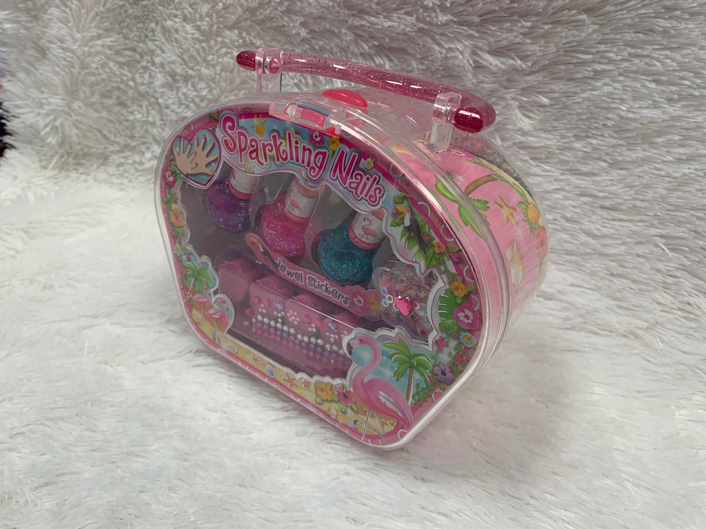 PECOWARE Sparkling Nail Set with glittery pink and silver nail tips, perfect for stylish manicures and nail art.