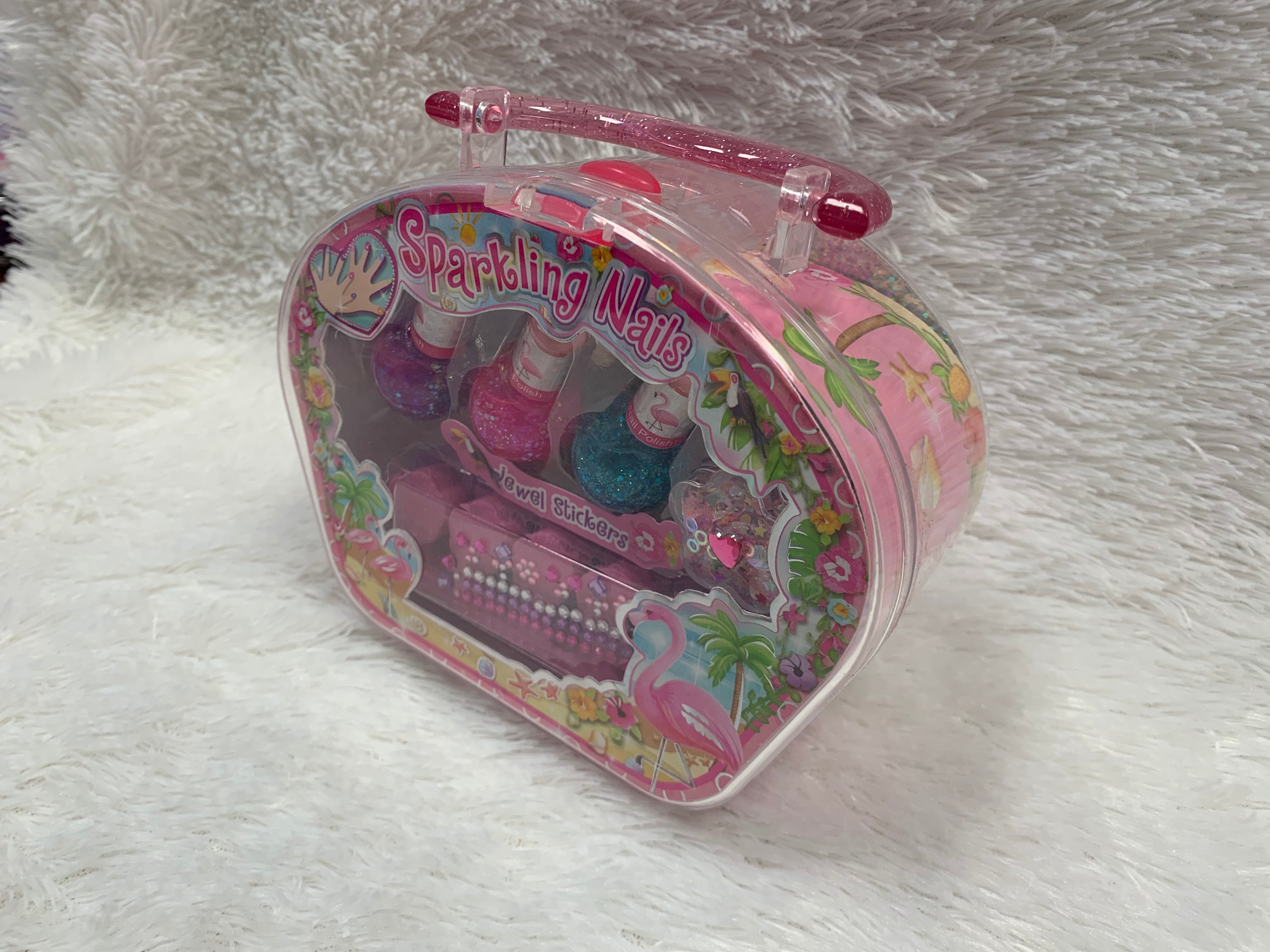 PECOWARE Sparkling Nail Set with glittery pink and silver nail tips, perfect for stylish manicures and nail art.