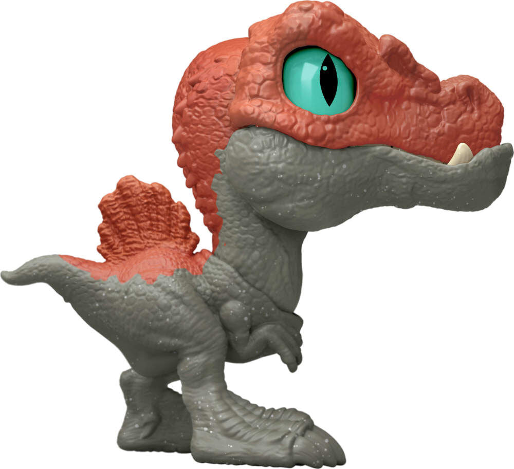 Jurassic World Mighty Biters Spinosaurus toy with detailed scales and open mouth, designed for kids and collectors.