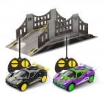 RC Batman vs Joker double pack toy from Bladez Toys featuring Batman and Joker remote control figures against a colorful background.