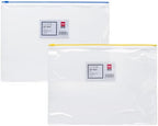 Playzokids Deli A4 PVC zip bag showing clear plastic with zipper closure and labeled compartments for organizing documents.