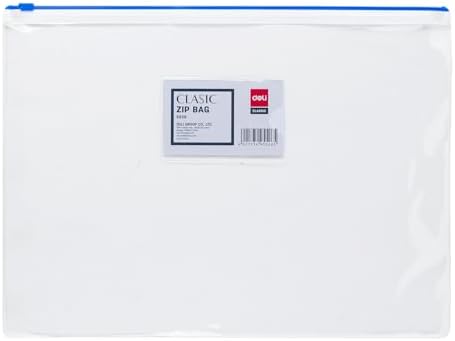 Playzokids Deli A4 PVC zip bag with clear design, durable zip closure, ideal for organizing documents and stationery.