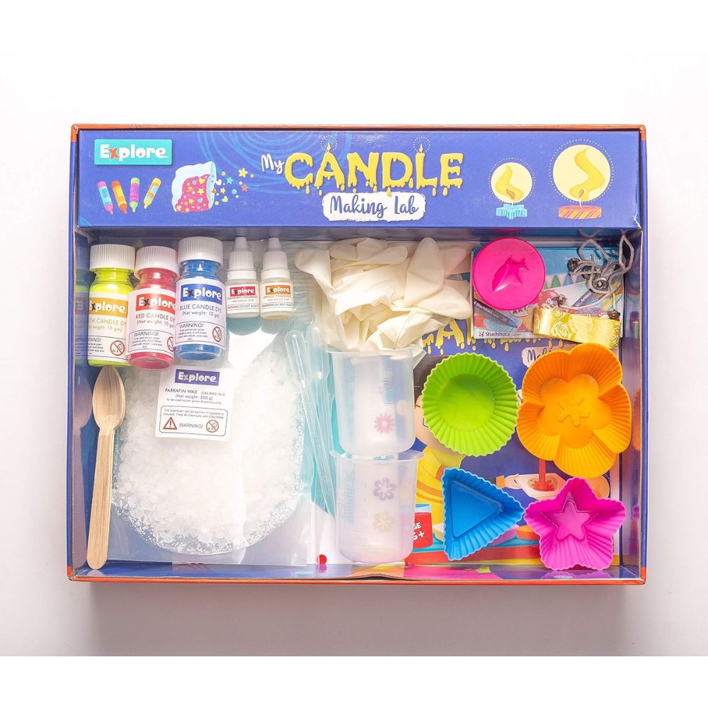 Explore My Candle Making Lab DIY activity kit for kids, includes candles, wax, and tools for educational craft fun.