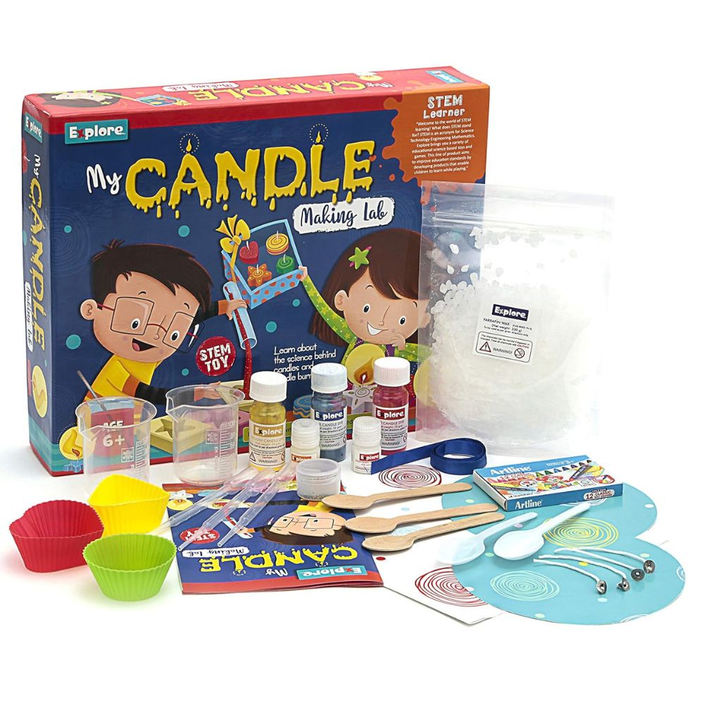 Explore My Candle Making Lab DIY activity kit for kids, includes candles, wax, wicks, and tools for creative candle crafting. Main image