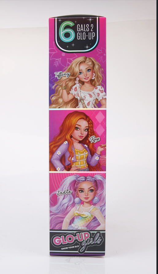 Playzokids Far Out Toys GLO-UP Girls Tiffany doll with colorful outfit and hairstyle, featuring vibrant accessories and playful design.