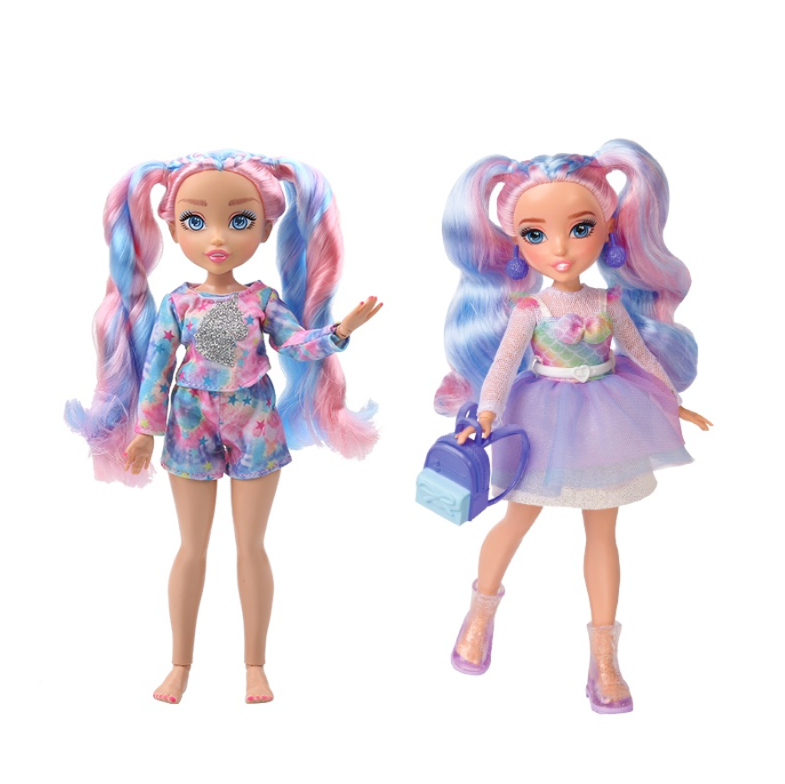 Playzokids GLO UP GIRLS Sadie doll with 25 fashion surprises and spa accessories, featuring colorful clothing and playful accessories.