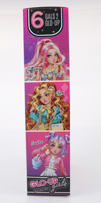 Playzokids Far Out Toys GLO-UP Girls Tiffany doll with colorful outfit and accessories, standing with bright background.