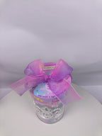 Set of three PECOWARE Pecoware hair scrunchies in pastel pink, lavender, and beige on a neutral background.