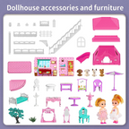 Dollhouse Playset – Large Multi-Story Pink Dream House with Slide & Furniture
