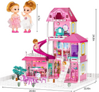 Dollhouse Playset – Large Multi-Story Pink Dream House with Slide & Furniture