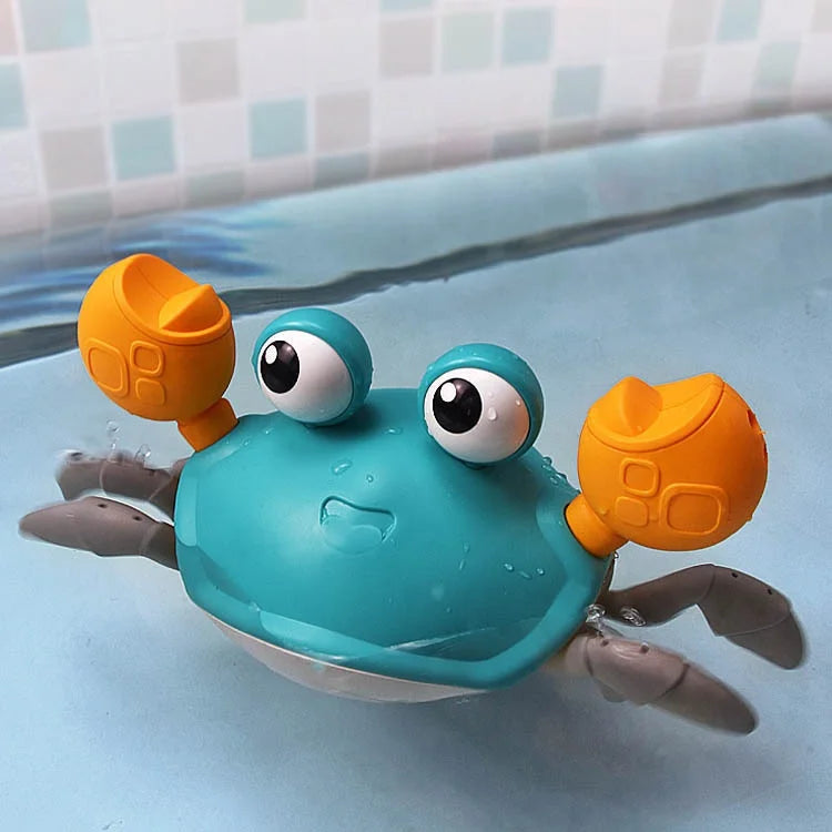 LELETO electric crawling crab toy with automatic obstacle avoidance, colorful plastic toy for kids' play and entertainment.