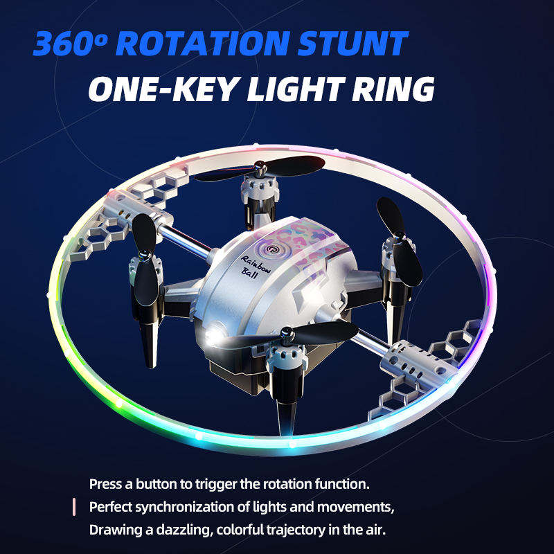 RC Mini Drone – Rainbow LED Light-Up Flying Toy with Remote