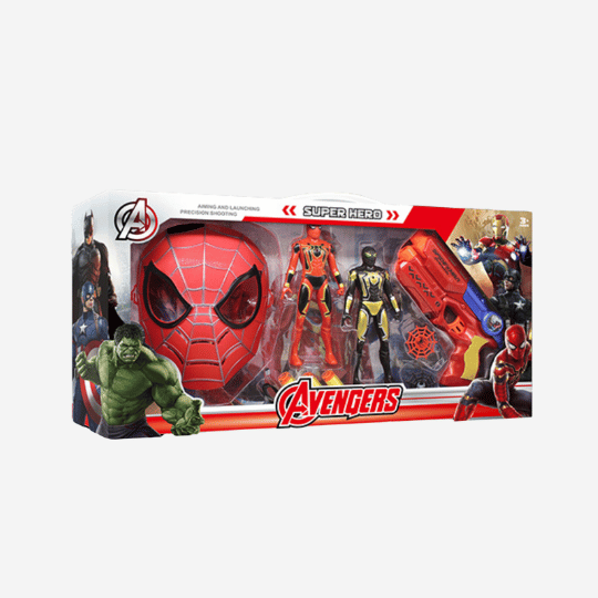Playzo Avengers Spider-Man mask and shooting gun toy set, featuring a detailed Spider-Man mask and accessory gun for kids Main image